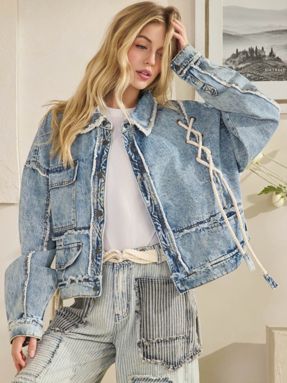 🌈 Oli & Hali “ Miriam “ Oli and Hali ROPE DETAILED PATCHWORK DENIM JACKET 41